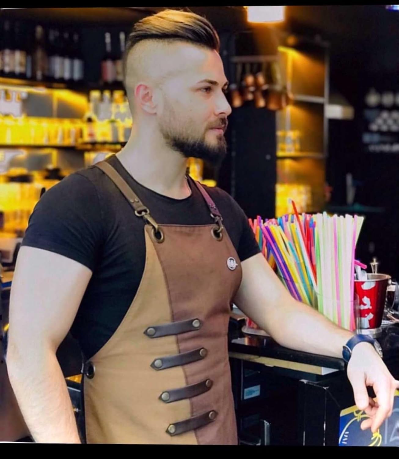 Apron for Women and Men Waterproof Canvas Extra Pocket for Chef Barista Gardening BBQ Grilling Crossback Unisex