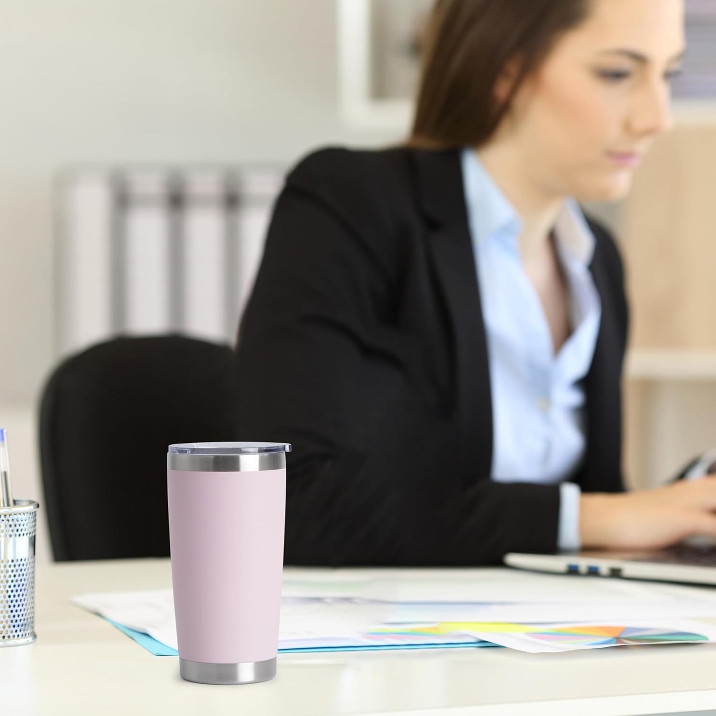 HASLE OUTFITTERS 20oz Stainless Steel Tumblers Bulk, Insulated Travel Cup with Lid, Double Wall Vacuum Coffee Mug for Cold & Hot Drinks 12 Pack, Light Pink