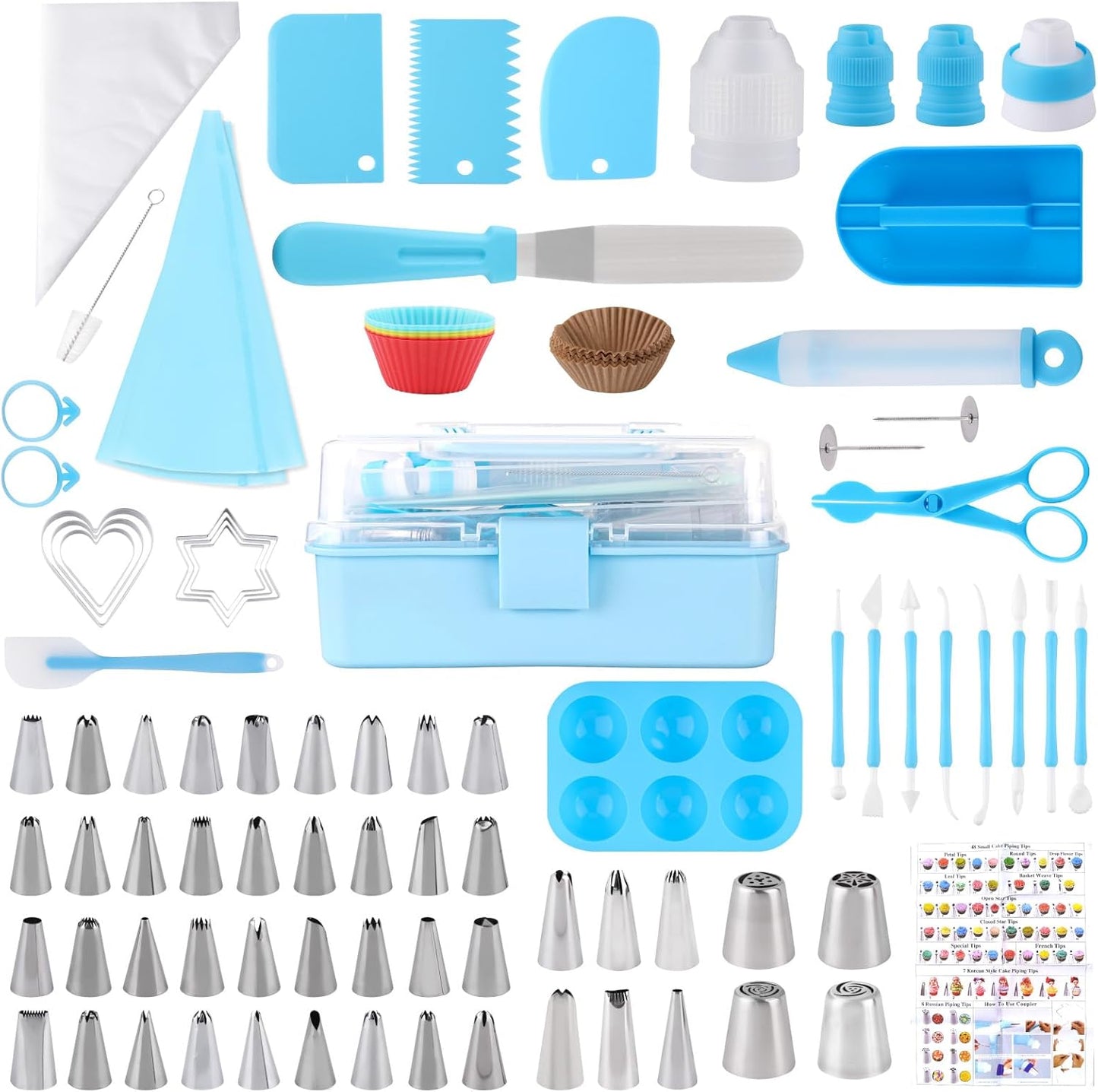 Cake Decorating Kit: Decorating Supplies Tools Kit 238 PCS Baking Accessories Include Spiping Bags and Tips Set, Piping Tips Set, Spatulas, Cake Scraper, 50 Piping Bags, Blue