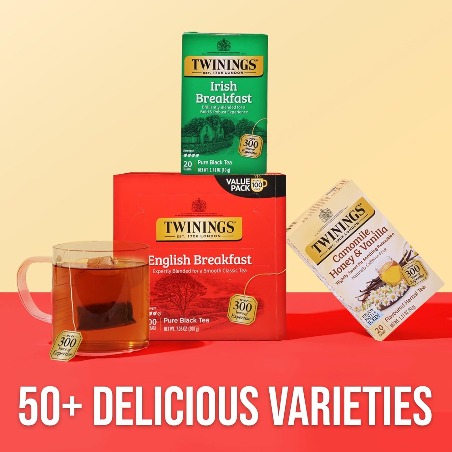 Twinings English Breakfast Black Tea Individually Wrapped Bags, 100 Count (Pack of 1), Smooth, Flavourful, and Robust, Caffeinated, Enjoy Hot or Iced, 100 Teabags