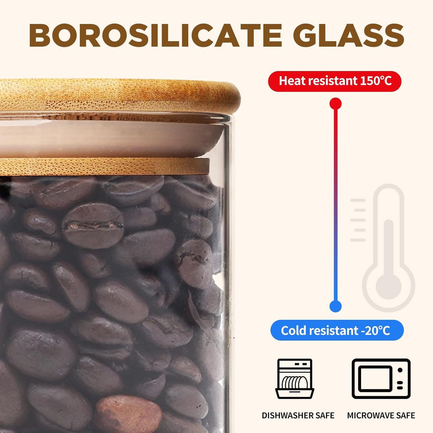 8oz Glass Food Storage Jars, Glass Jars with Bamboo Lids, Kitchen Storage Jars, Set of 12, Canisters with Airtight Lids for Spice, Coffee, Cookie, Pantry Organizers