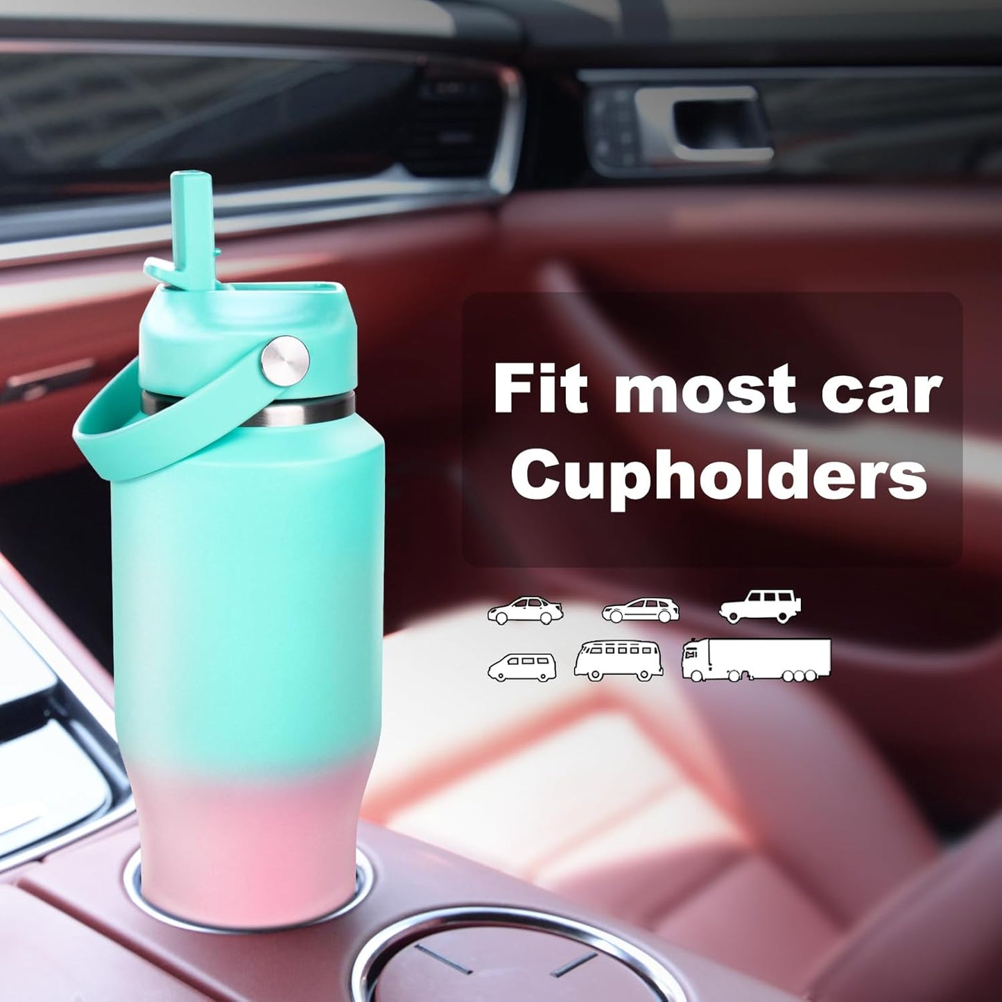 32oz Insulated Water Bottle, Fit in Any Car Cup Holder, Water Bottle with Straw Lids, Stainless Steel Insulated Water Flask Double Wall Leak-proof BPA Free to Keep Cold&Hot