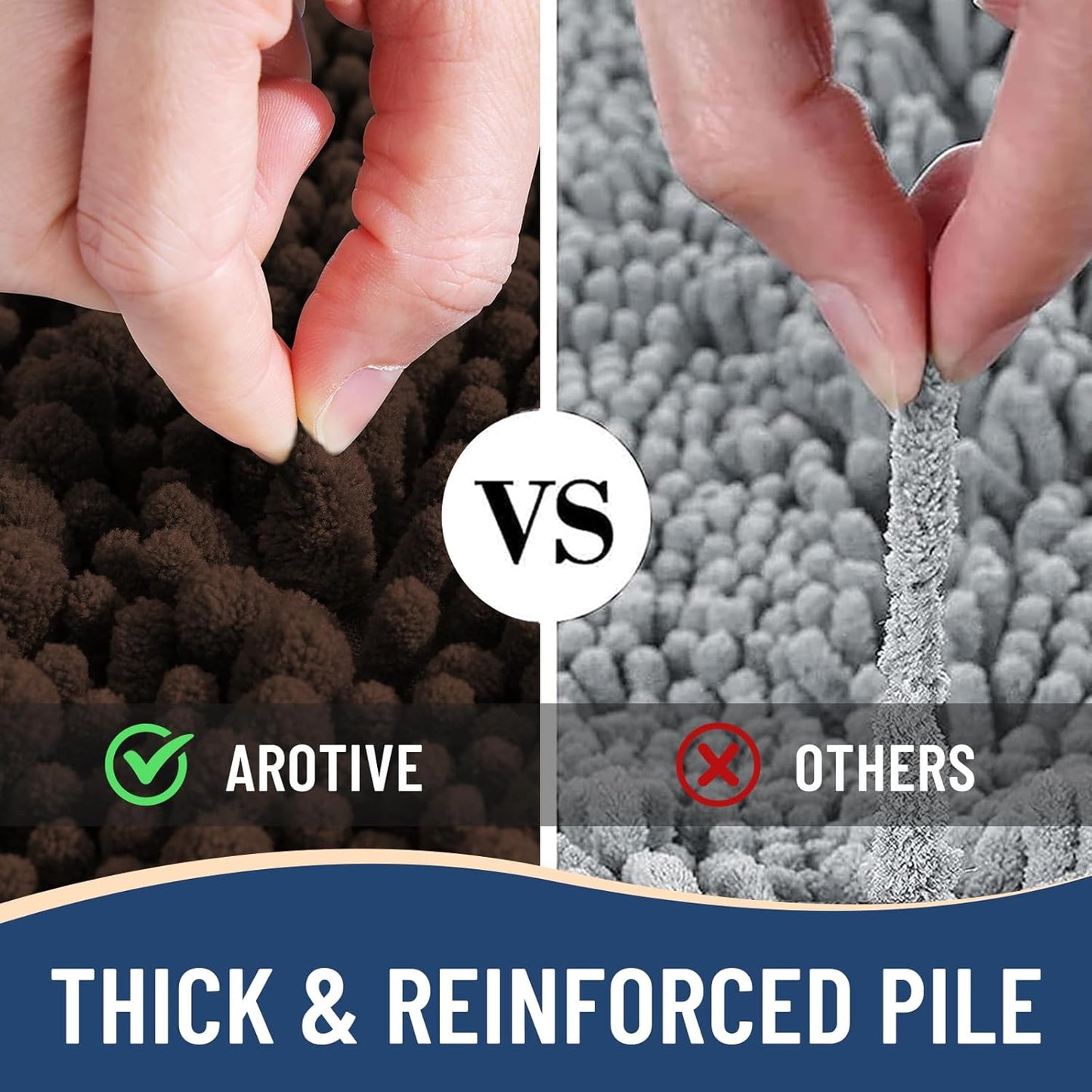 Arotive Luxury Chenille Bathroom Rug Mat, Extra Soft Thick Absorbent Shaggy Bath Rugs, Non-Slip Machine Wash Dry, Plush Bath Mats for Bathroom, Shower and Tub, 44x24, Brown