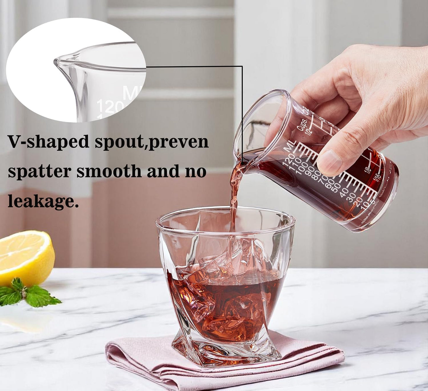 Ackers 4oz Etching Scale Glass Measuring Cup – Shot Glass with Ounce,Ml,Cups Markings for Kitchen & Bar