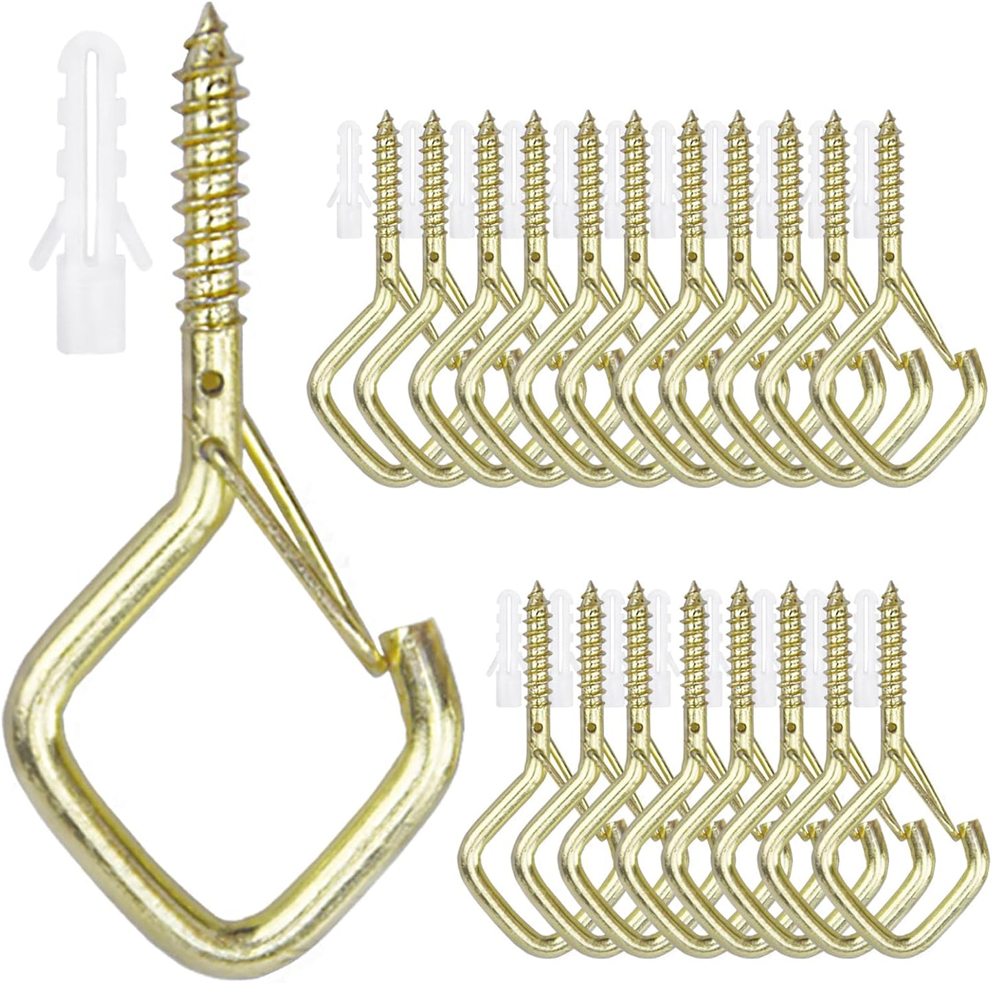 20PCS Eye Screw Hooks for Hanging Heavy Duty with Safety Buckle.Metal Ceiling Hooks for Hanging Plants,Cup,Wind Chime,Bird Feeders,String Lights at Indoor&Outdoor,2.36 Inch (No Drill Bit)