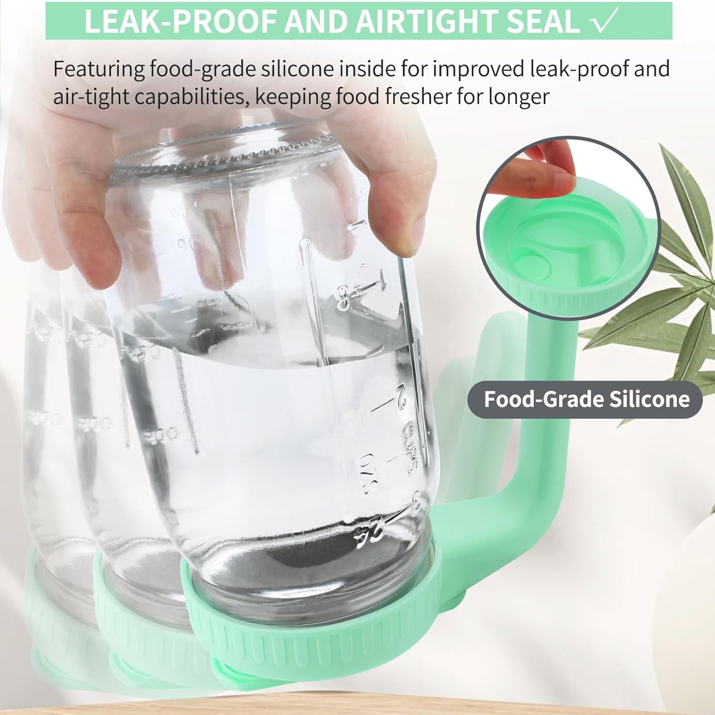 32oz Glass Pitcher with Lid &Pour Spout - 1 Quart Breastmilk Pitcher Double Leak Proof, Creamer Container for Sun Tea, Juice, Cold Brew Coffee, Breastmilk Storage Container -Green Lid