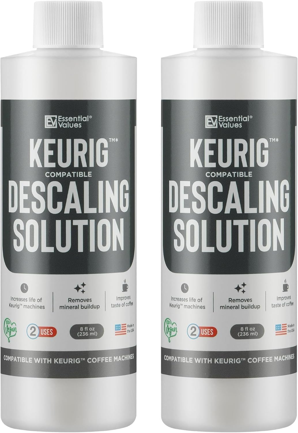 Essential Values Descaling Solution Compatible with Keurig - Coffee Descaler - Coffee Maker Cleaner - Kettle, Espresso Machine Cleaning - 12 Month Supply 2-Pack