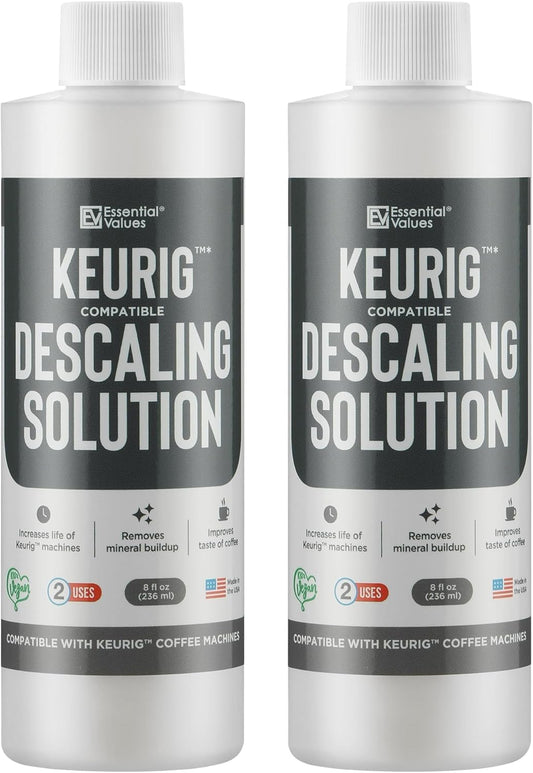 Essential Values Descaling Solution Compatible with Keurig - Coffee Descaler - Coffee Maker Cleaner - Kettle, Espresso Machine Cleaning - 12 Month Supply 2-Pack