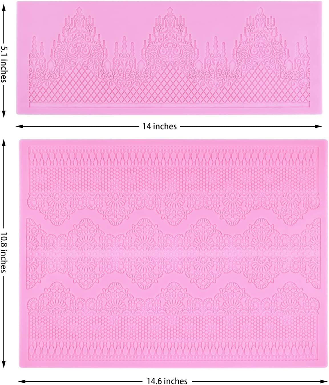 Embossing Lace Fondant Molds, Multi Circle Flowers Lace Mat Wedding Cake Decoration Tool, Rattan Shaped Cupcake Mat Silicone Molds Set of 2