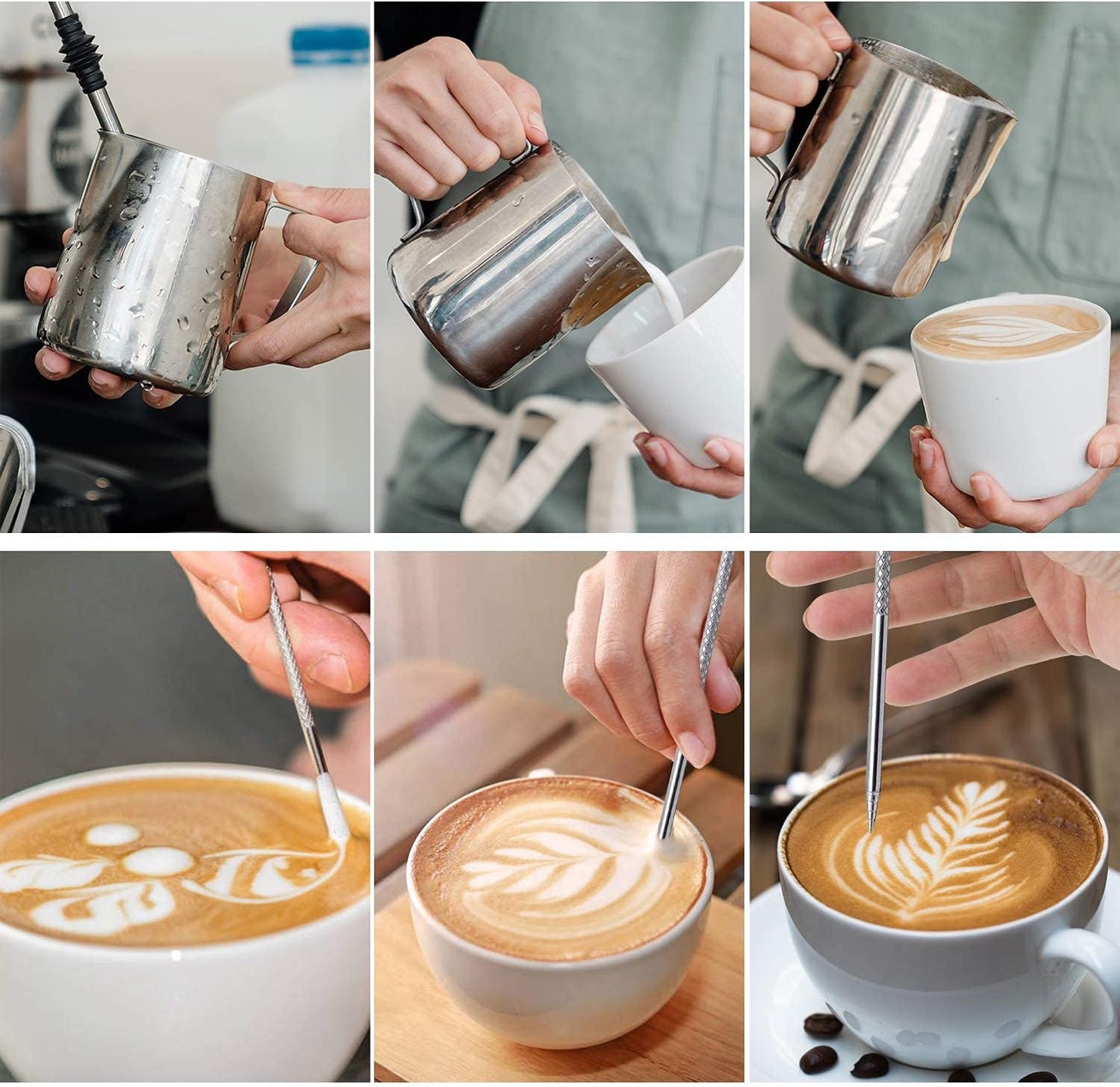 Espresso Milk Frothing Pitcher, 20OZ/600ML Stainless Steel Milk Frother Cup with Decorating Art Pen for Espresso Machine