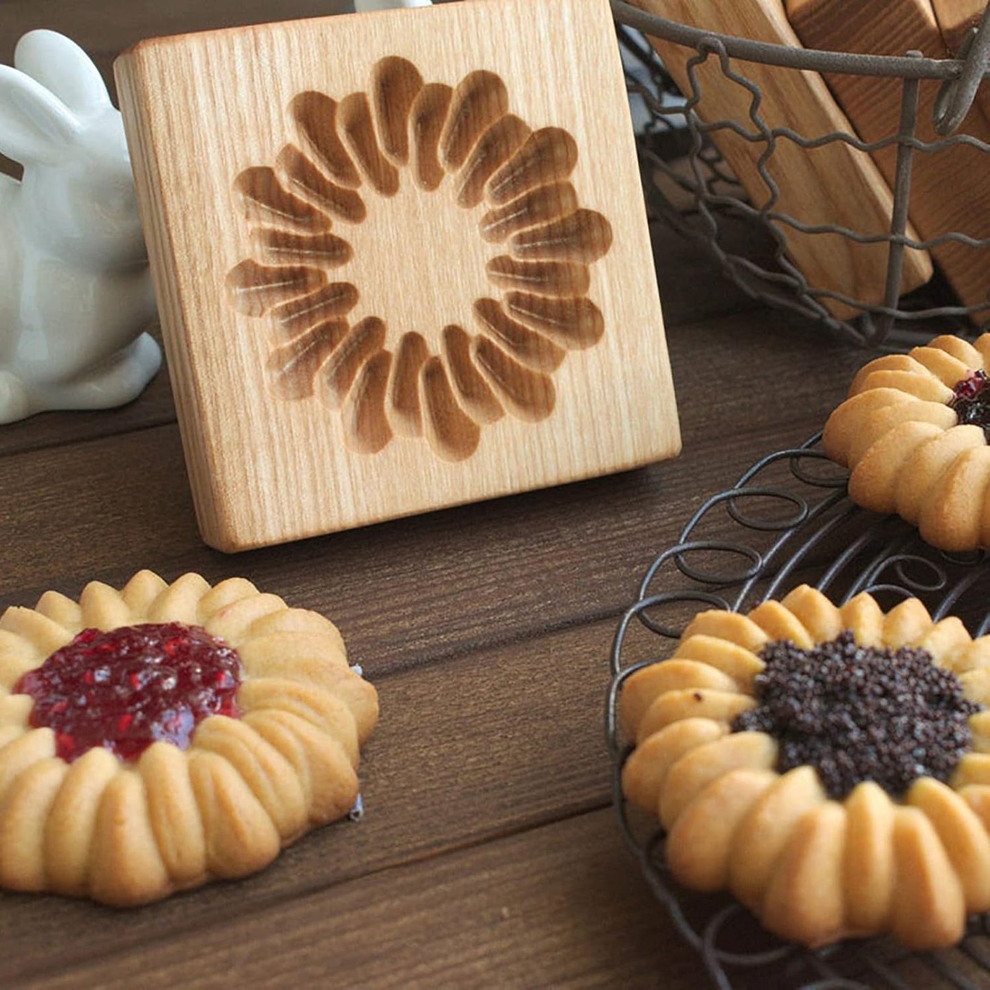 Wooden Cookie Biscuit Mold, 3D Baking Mold, Embossing Craft Decorating Baking Tool, Suitable for Halloween Thanksgiving Christmas Kitchen DIY (Cookies-B-3PCS)