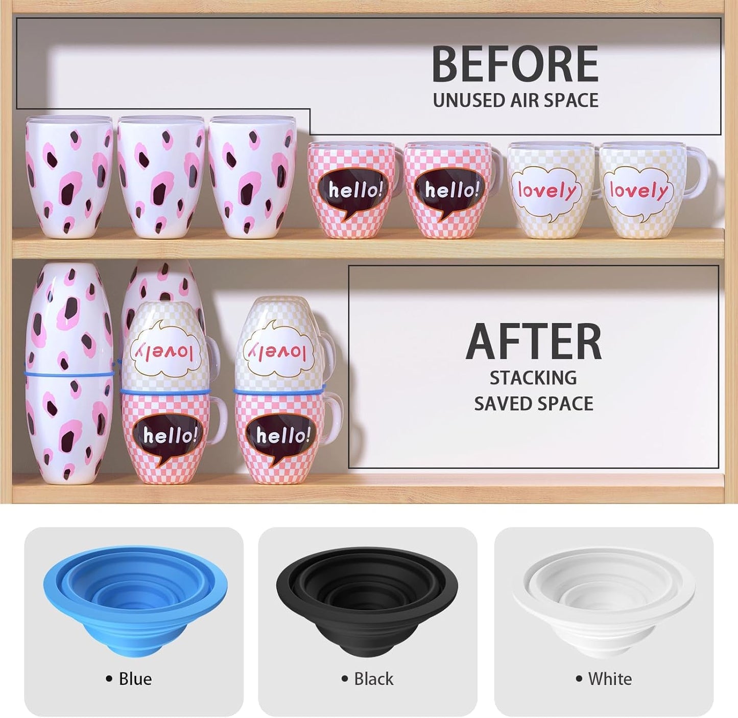 6-Piece Stackable & Expandable Coffee Cup Organizer for Cabinet - Storage Solution for Tea Cups & Coffee Mugs, Maximizes Space & Maintains Order (Blue)