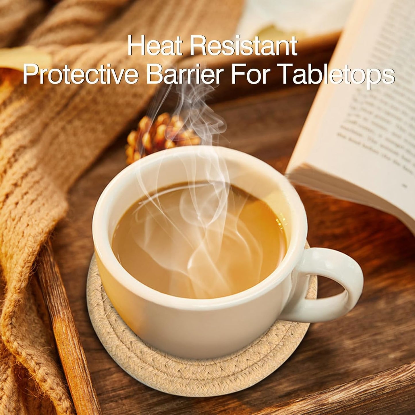 4.8IN Woven Drink Coasters Set of 4, Thick Absorbent Coasters, Boho Cotton Neutral Handmade Coaster, Table OOffice Desk Decor Posavasos for Coffee Cups with Giftbox (Multicolored, 4.8inch)