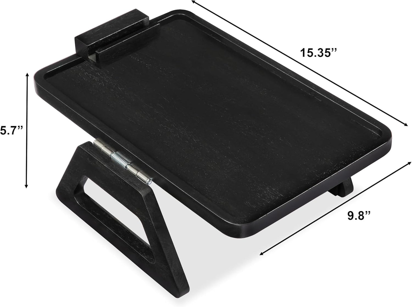 Acacia Wood Sofa Armrest Tray -15.4 x 9.84 in Double Hinge Sofa Arm Tray Table Clip-Couch Arm Table-Wooden Side Tables for Eating and Drink (Acacia, 15.4" D x 9.84" W x 5.7" H)(Black)