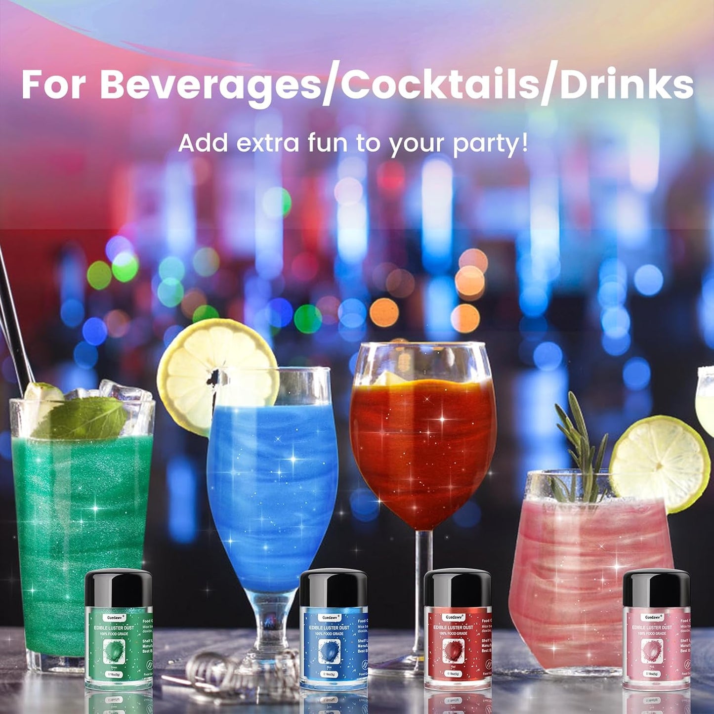 5 Colors Edible Glitter Set, Edible Glitter for Drinks, Luster Dust Shimmer Powder for Cakes, Cocktails, Beverages, Strawberries, Cookies, Candies, Fondant, Easter Eggs(5g/Bottle)