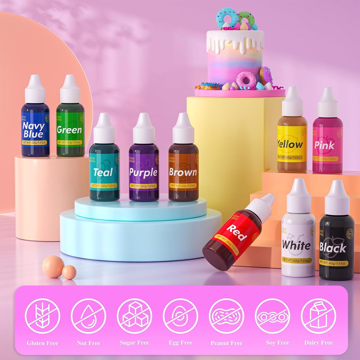 Gel Food Coloring for Cake Decorating - 40g Concentrated Assorted Edible Colors - Vibrant Tasteless Food Dye Professional-Grade Dye for Easter Eggs Fondant Cookies Frosting Royal Icing Baking - Purple