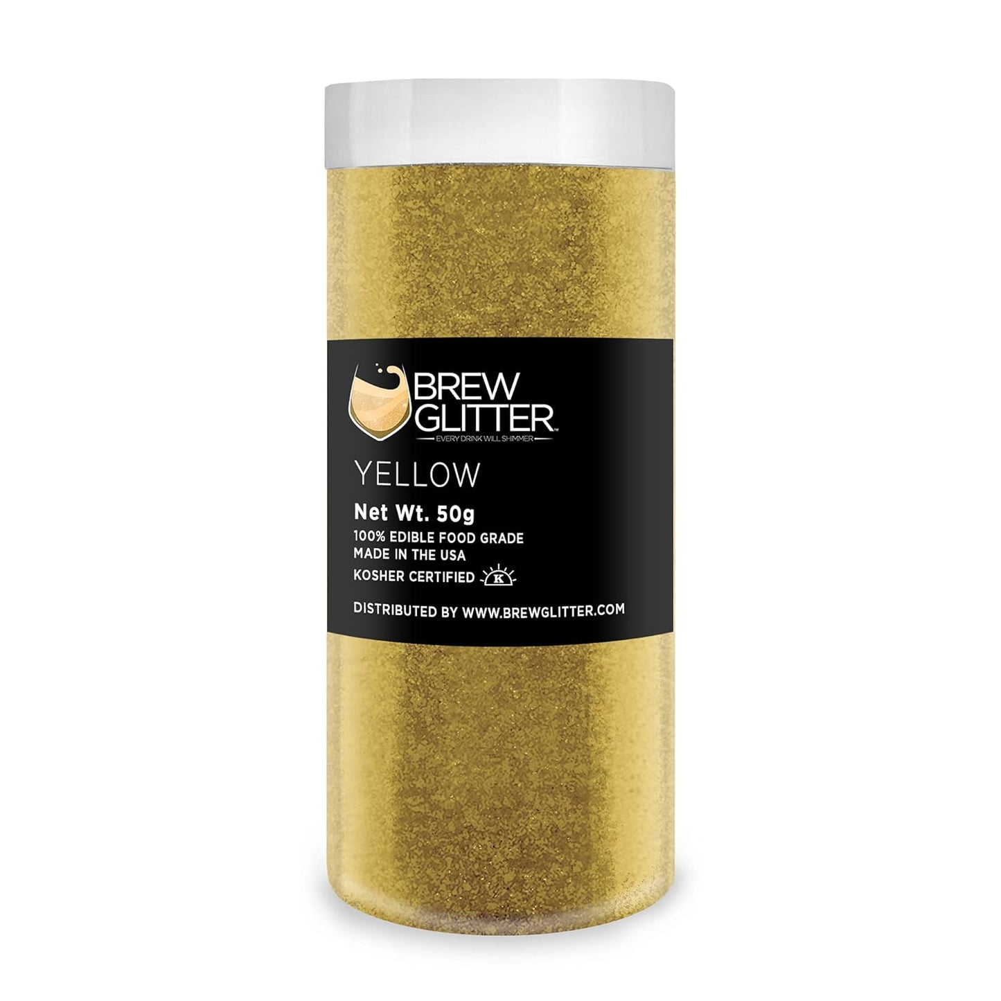 Yellow BREW GLITTER Edible Glitter For Drinks, Cocktails, Beer, Garnish Glitter & Beverages | KOSHER & HALAL Certified | 100% Edible & Food Grade | Vegan, Gluten, Nut Free (50g, Yellow)