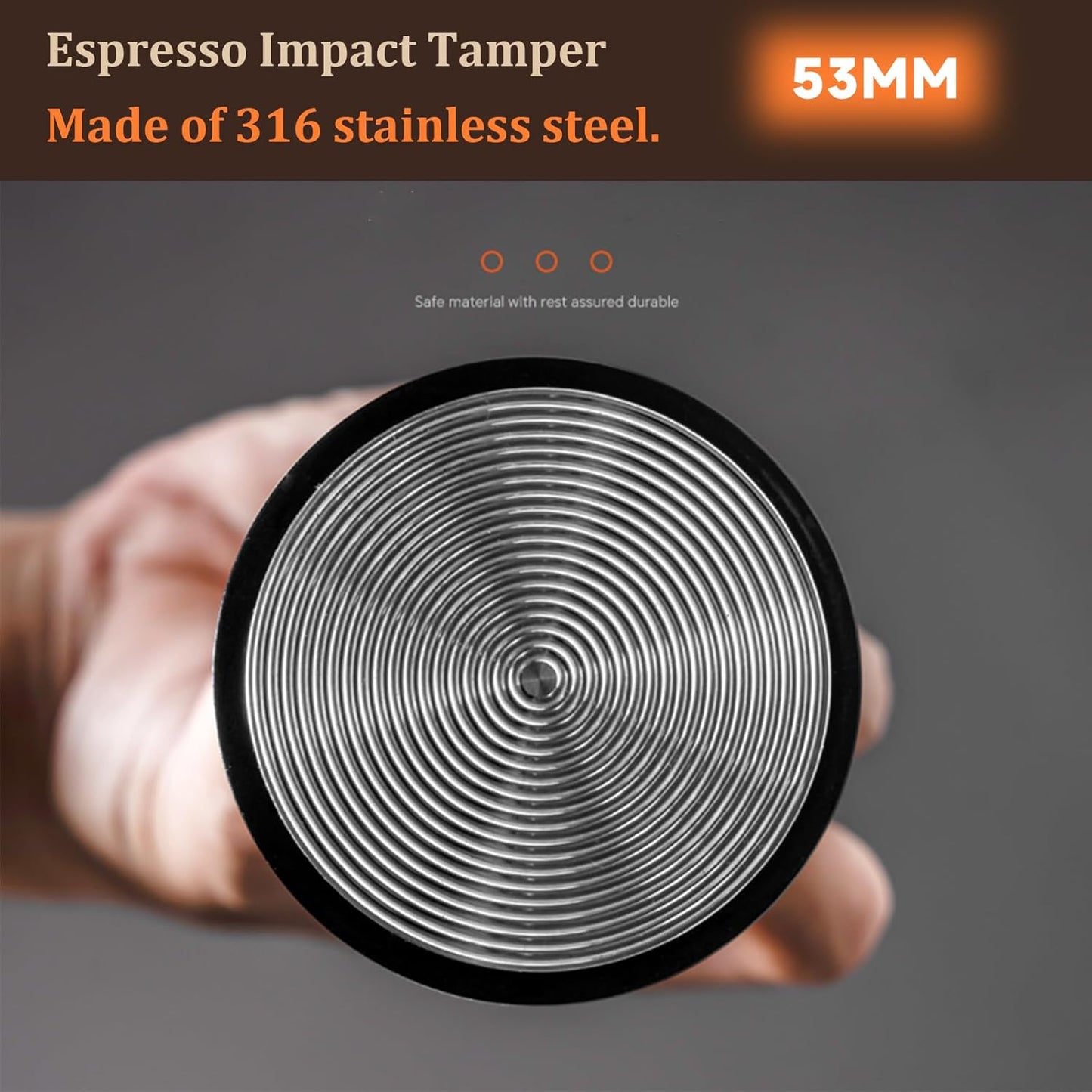 53mm Espresso Tamper,Impac Coffee Tool Espresso,Compatible with Breville Portafilter 54mm,30lb,316 Stainless Steel. (53MM Black)