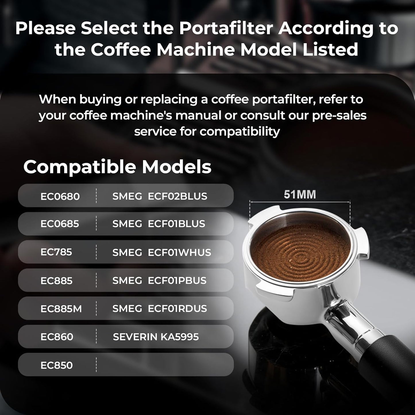 IKAPE 51mm Espresso Bottomless Naked Portafilter Portafilter, 3-Ear Design Compatible with Delonghi EC0680, EC0685, SMEG & EUPA 51mm Coffee Machines