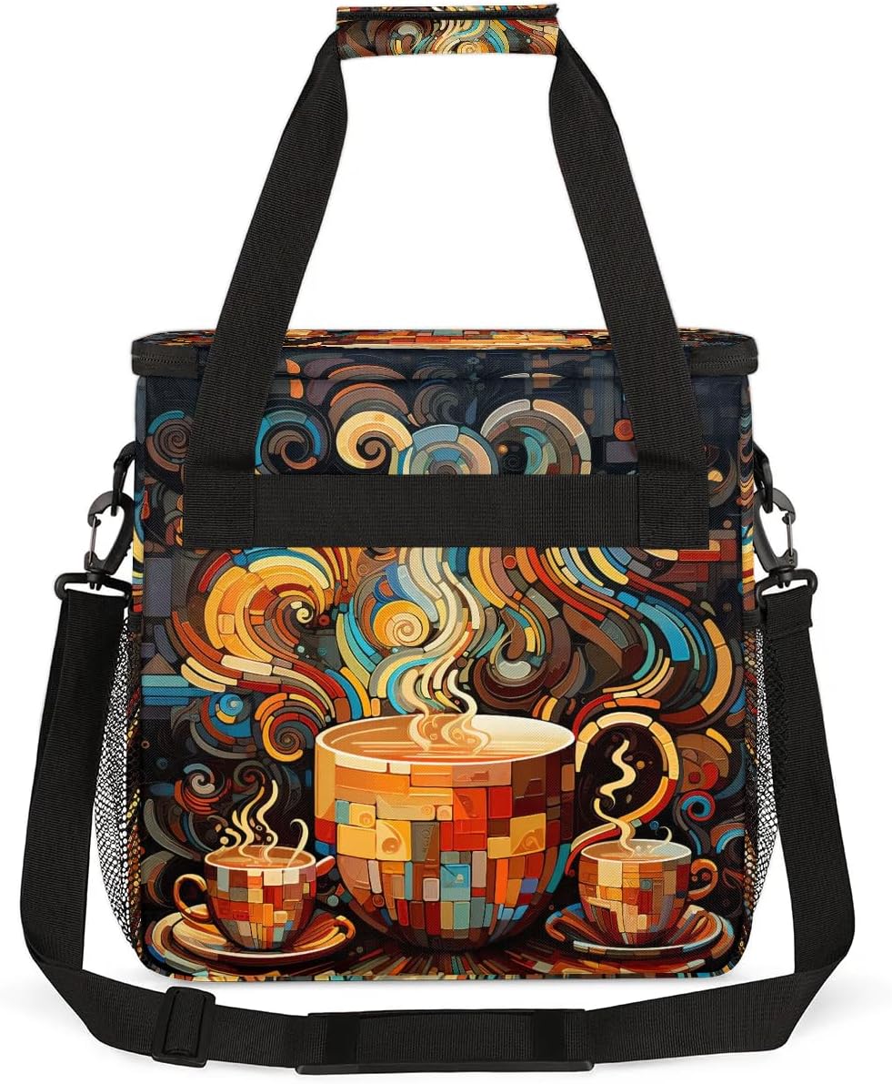 coffee beans cup cartoon Coffee Maker Carring Bag Travel Carrying Storage Tote Bag Compatible with Keurig K-Mini or K-Mini Plus Portable Single Serve Coffee Brewer Case with Pockets for K-cup Pods