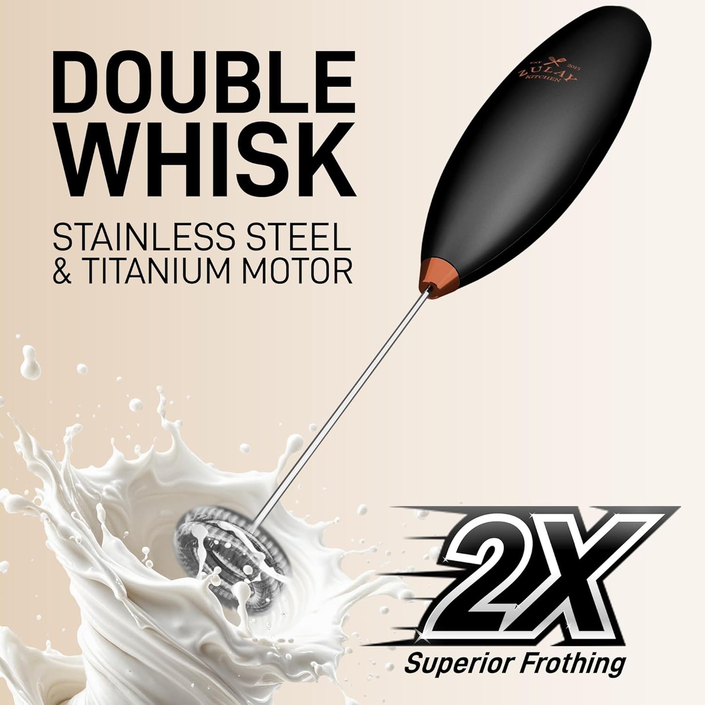 Zulay Kitchen Whisk Milk Frother with 4 Duracell Batteries - Powerful Handheld Foam Maker for Coffee, Lattes, Matcha, Hot Chocolate & Cappuccinos - Whip Creamy Froth in Seconds