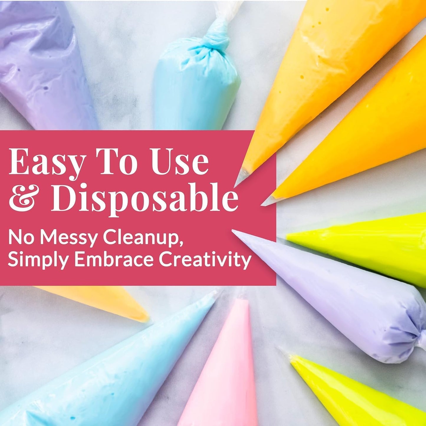 Prestee 100 Anti Burst Disposable 12 Inch Piping Bags - Strong Tipless Icing Bags for Pastry, Cake Decorating and Cookies - Food Safe Clear Frosting Bags for Baking - Cookie Decorating Tool