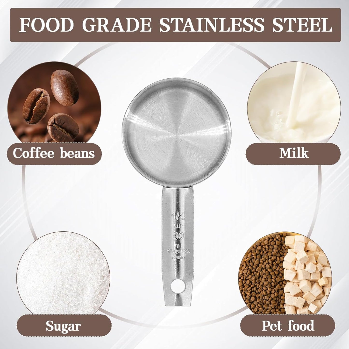 8Pcs Stainless Steel Measuring Cup, 1/4 Cup (60ml, 2oz) Metal Measuring Cup, Small Measuring Scoops Coffee Scoop with Comfortable Hand for Kitchen Cooking Baking