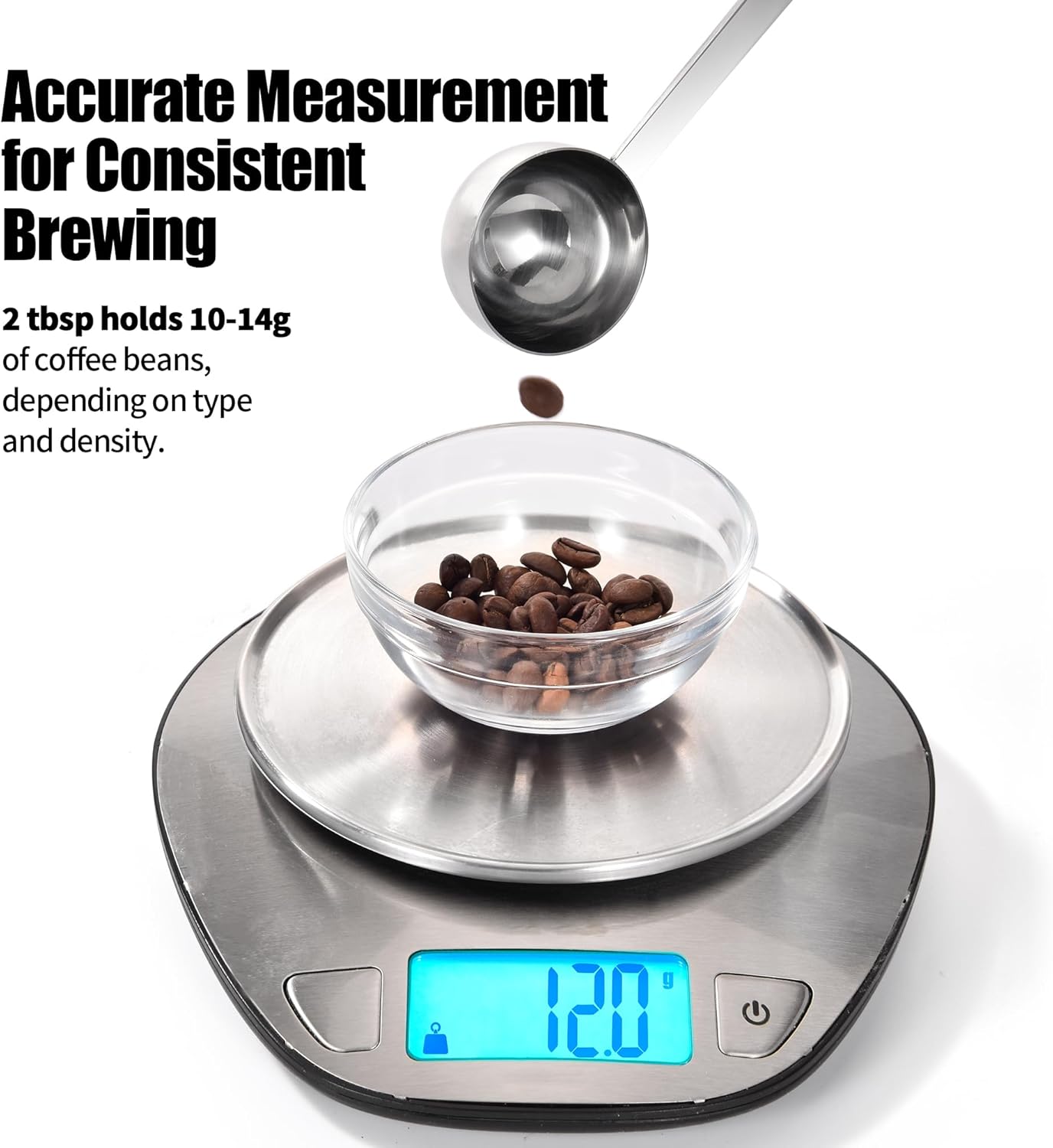 18/8 Stainless Steel Coffee Scoops, Doosu Food-Grade Metal Measuring Spoon with 4.3in Long Handle, Tablespoon Scooper for Coffee Beans, Ground Coffee, Protein Powders, Tea, Sugar (1 & 2 Tbsp)