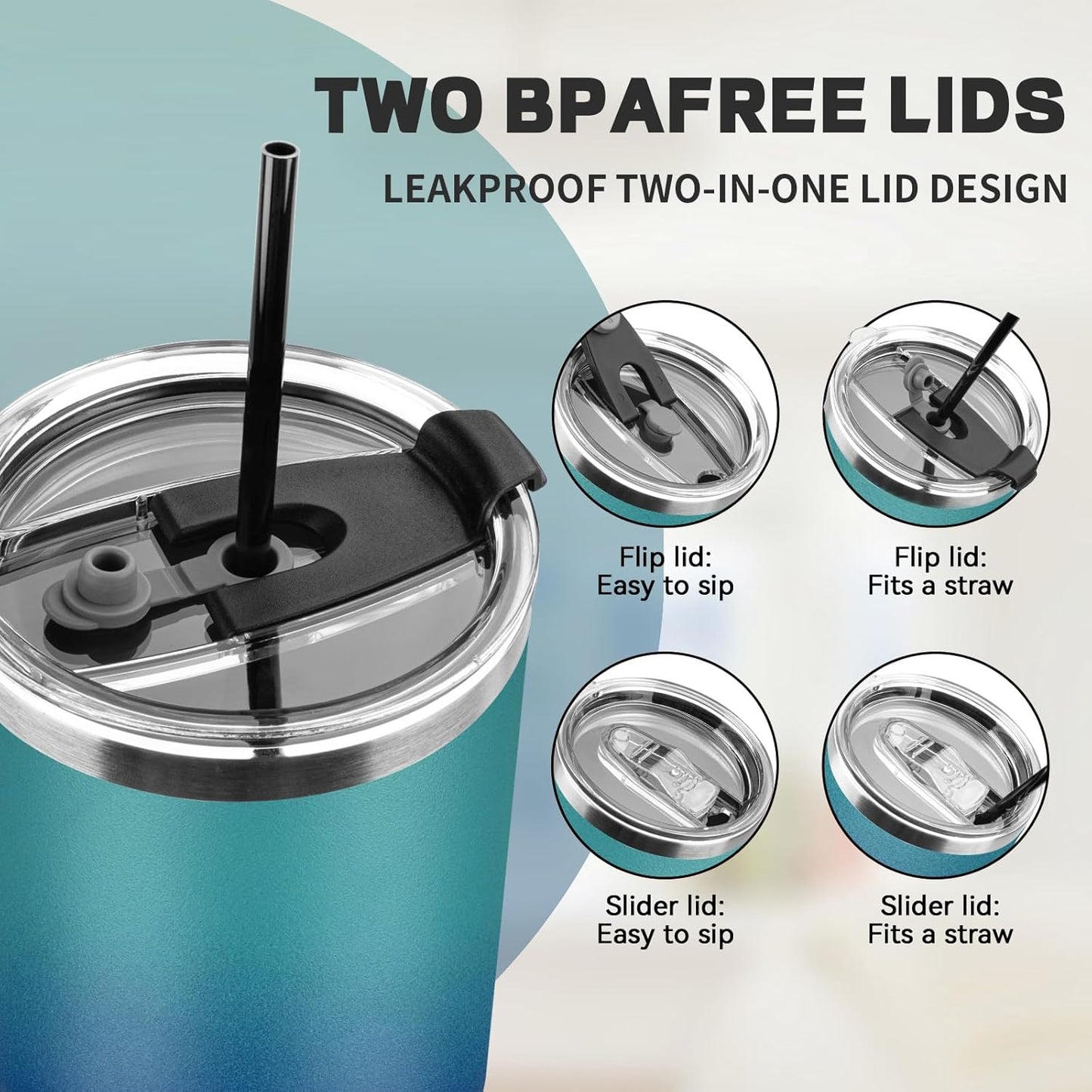 30 oz Tumbler with Lids and Straws, Stainless Steel Insulated Coffee Tumbler, Double Wall Vacuum Insulated Travel Mug Cup, Leakproof Thermal Coffee Cup for Hot and Cold Drinks (dark green blue)