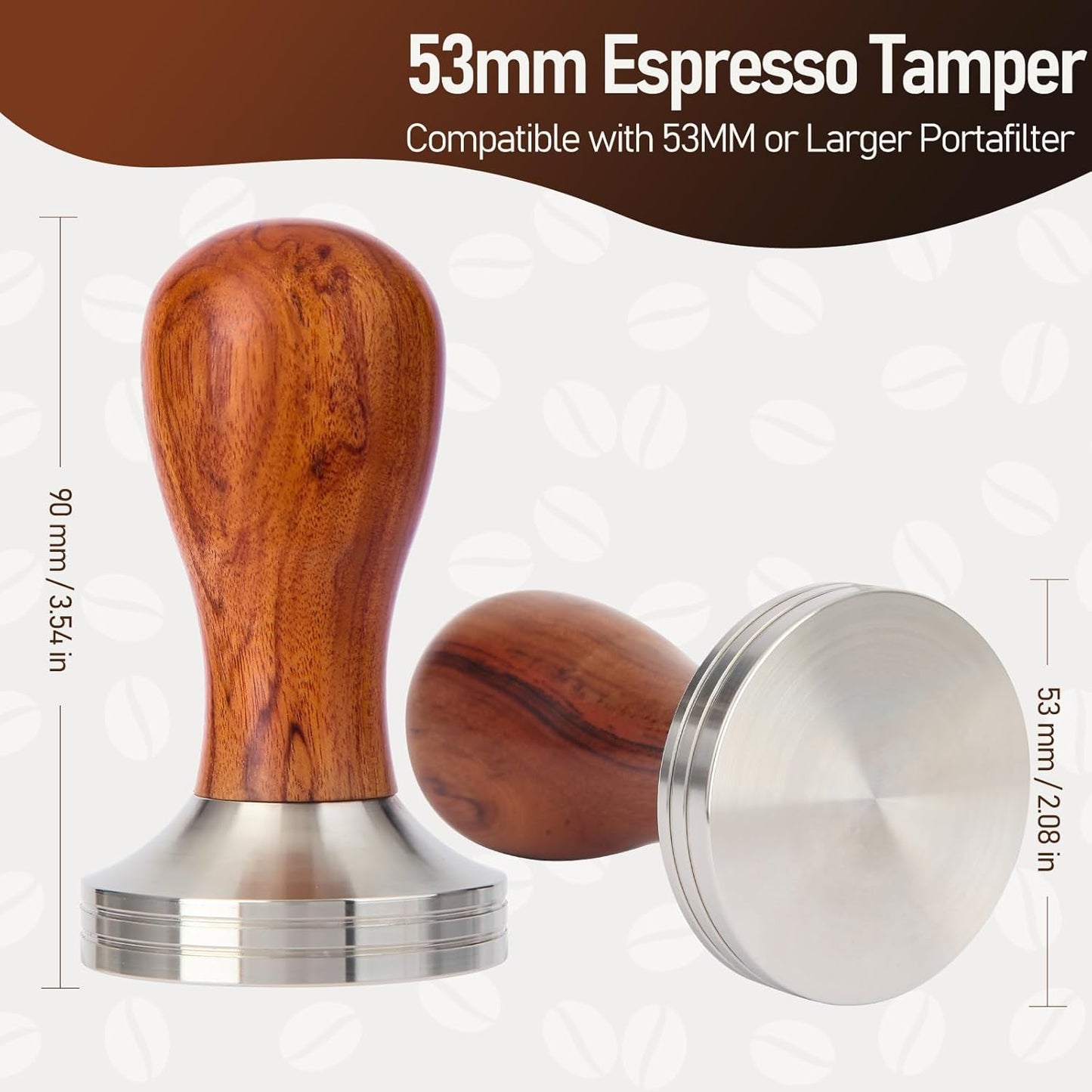 53mm Espresso Tamper Kit, Hard Wood Espresso Tamper Tool & Powder Press Pad & 8-Needles Espresso Stirrers For 53 mm Portafilter