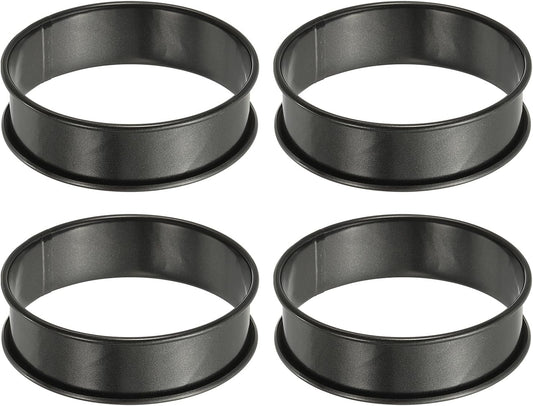 HARFINGTON 4pcs Crumpet Rings 3.15" Nonstick Round Cake Ring Stainless Steel Double Rolled English Pastry Rings for Kitchen Baking Crumpet Dessert, Black