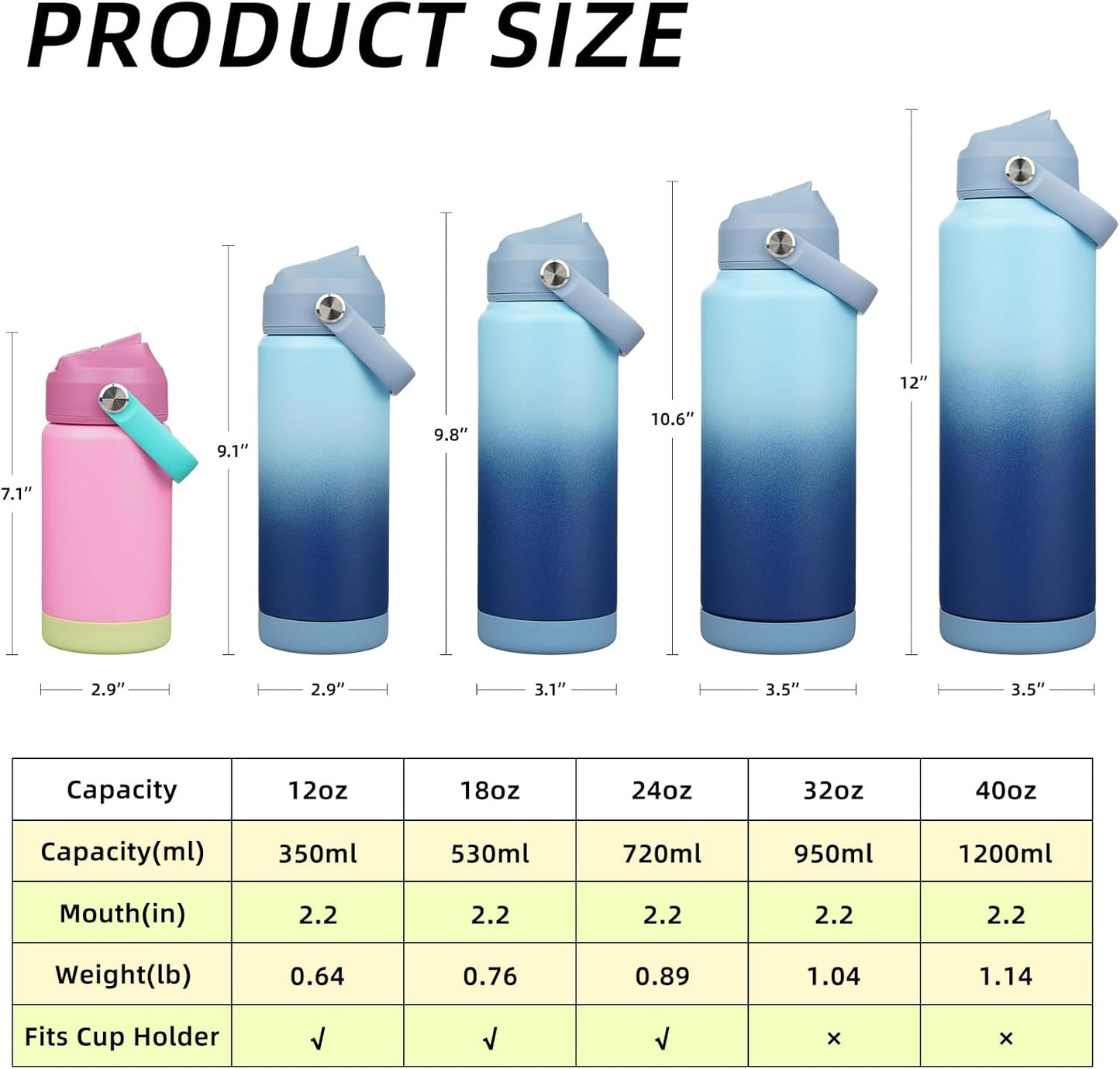 BJPKPK Water Bottle with Straw Lid, 24oz Vacuum Insulated Water Bottles, Metal Stainless Steel Thermos for Sports, Travel, BPA Free Leak Proof Thermos, Cups, Flasks, Tumblers,Sky