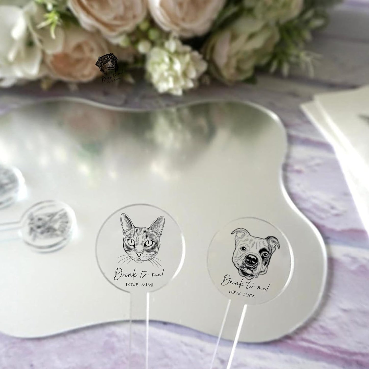 Custom Wedding Dog Stir Sticks, Personalized Pet Acrylic Cocktail Stirrers, Unique Wedding Drink Sticks, Reusable Acrylic Stirrers, Wedding Favors and Decorations Style 1