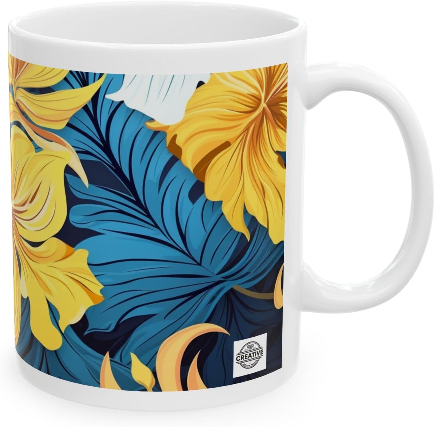 11 OZ Novelty Coffee Mugs - Christmas Gift (White & Yellow Flower Mug)