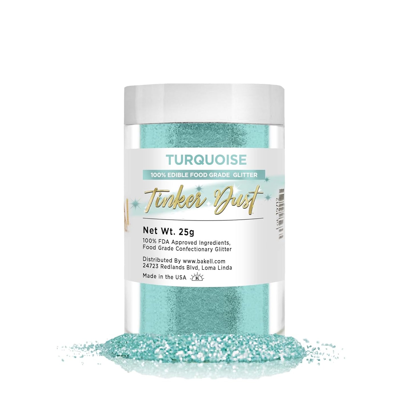 BAKELL Turquoise Edible Glitter, 25 Grams | TINKER DUST Edible Glitter | KOSHER Certified | 100% Edible Glitter | Cakes, Cupcakes, Cake Pops, Drinks, Dessert Vegan Glitter & Dusts (25g, Turquoise)
