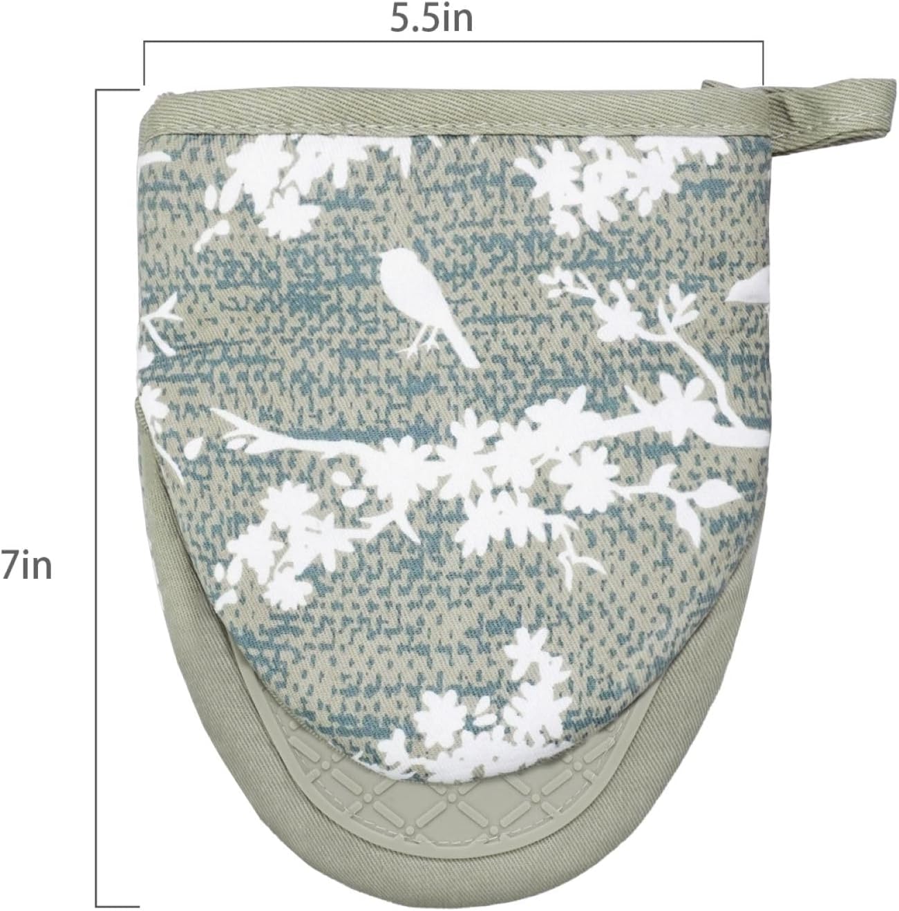 Mini Silicone Oven Mitts, Heat and Slip Resistant Kitchen Gloves 2-Pack Set, Birds Flower Soft Short Oven Mittens, Flexible Thick Pot Holders for Safe Cooking Baking and Grilling (Mini, Aqua)