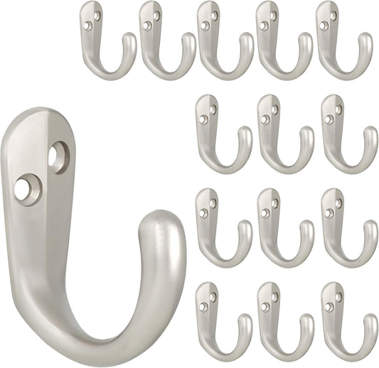 IBosins 15PCS Coat Hooks Wall Mounted Single Prong Robe Hook for Hanging Towel Hooks with 30 Screws for Bags, Hat, Cap, Scarf, Cup (Silvery)