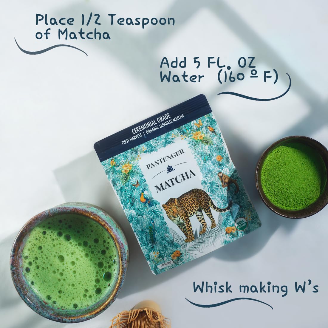 Organic Ceremonial Grade Matcha | Emerald Green, Creamy & Sweet (for a matcha) | Japanese - First Harvest - Hand Picked - Stone Milled | By Pantenger