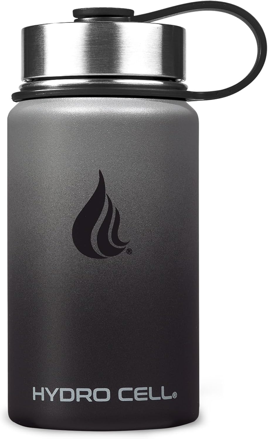 HYDRO CELL Stainless Steel Insulated Water Bottle with Straw - For Cold & Hot Drinks - Metal Vacuum Flask with Screw Cap and Modern Leakproof Sport Thermos for Adults (Graphite/Black 14oz)