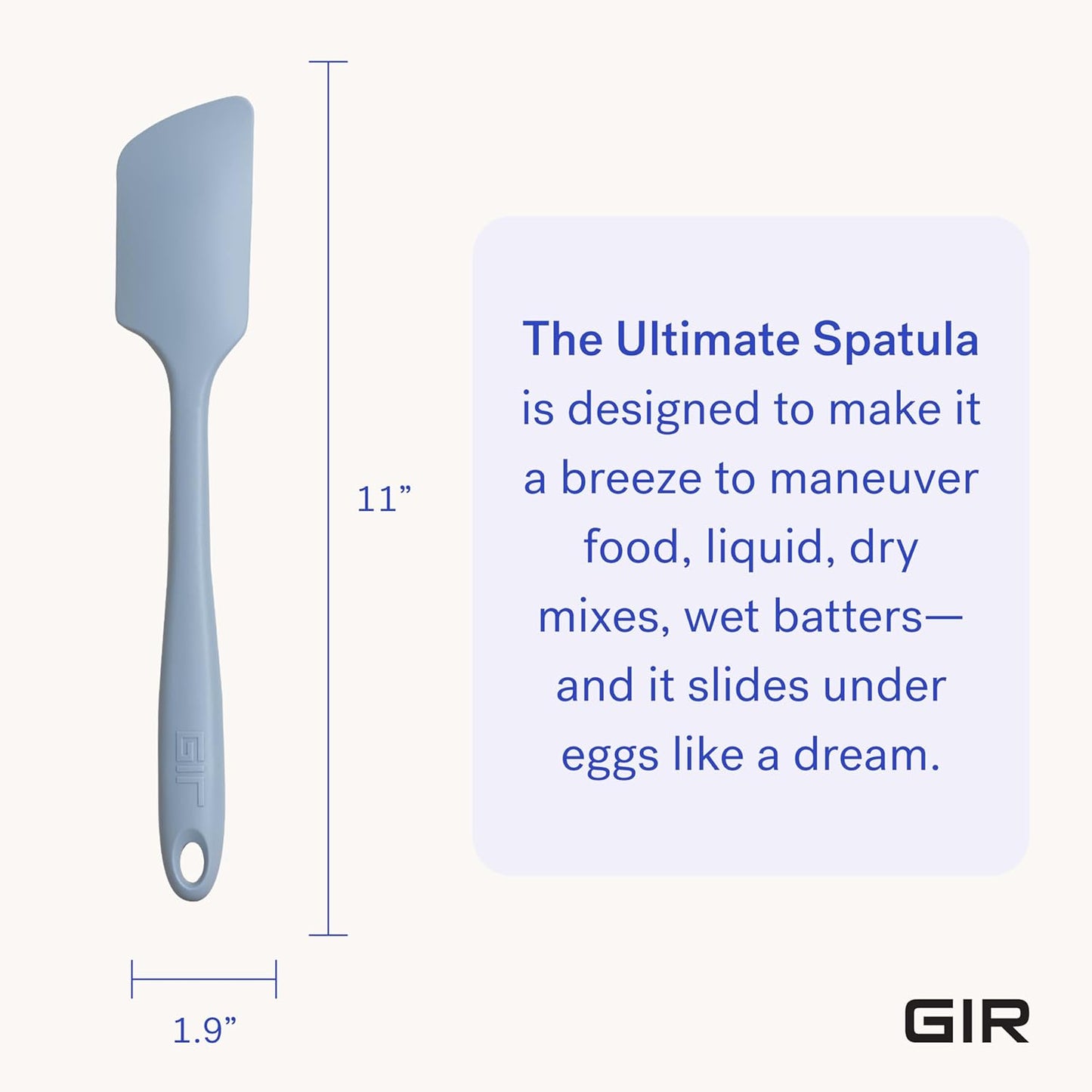 GIR: Get It Right Silicone Spatula for Cooking - 11-Inch Slate - Heat-Resistant Nonstick Kitchen Tool - Flexible Blade for Baking, Scraping & Mixing - Seamless Design