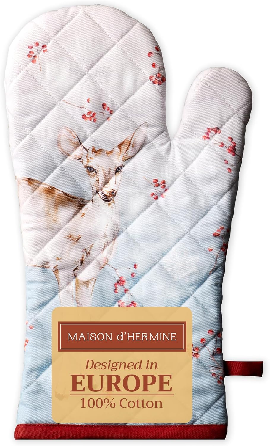Maison d' Hermine Oven Gloves 100% Cotton Oven Mitt 7" x 13" with Loop Heat Resistant, BBQ, Cooking Gloves, Baking, Grilling, Kitchen, Handling Hot Pans (Pack of 1, Fairytale Forest)