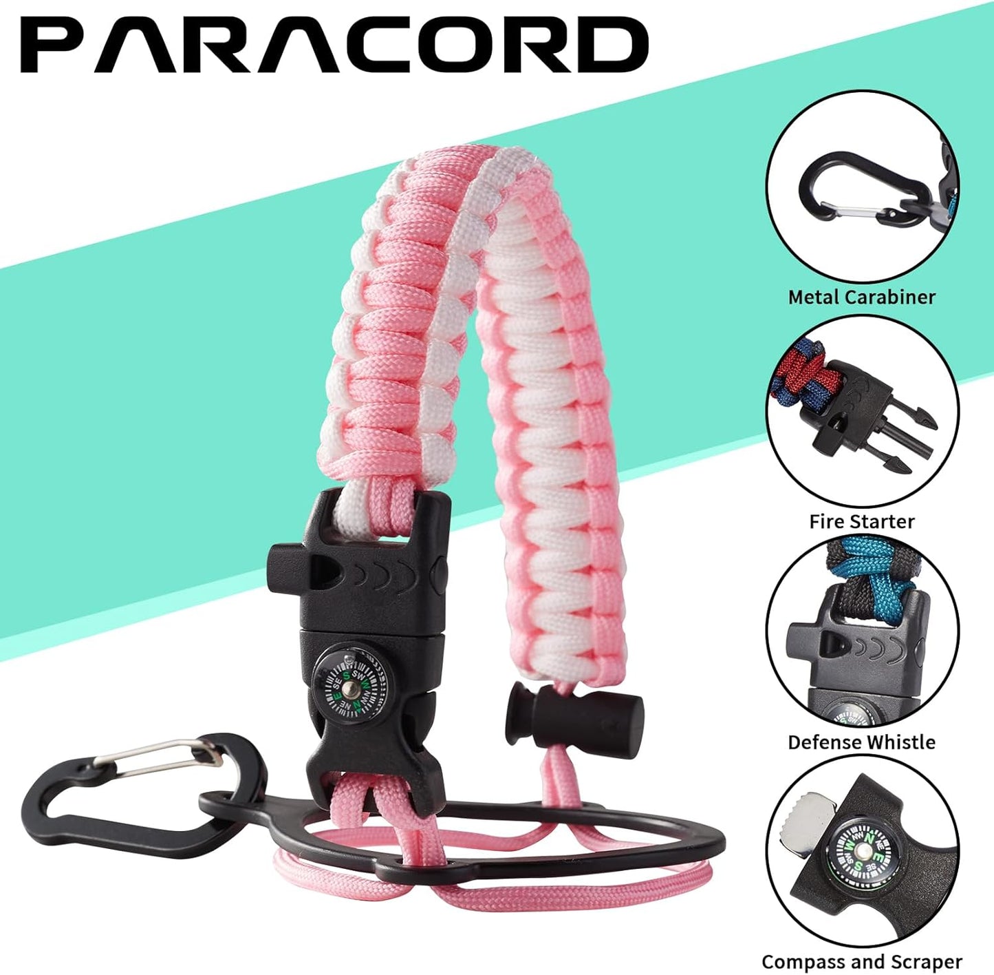 Half Gallon Water-Bottle with Straw - Pop-up Chug Lid (Cold 48H & Hot 24H) 64oz Insulated Water Bottle Flask with Sleeve Strap, Paracord Handle, Bottle Boot, Pink Stainless Steel Metal Water Jug