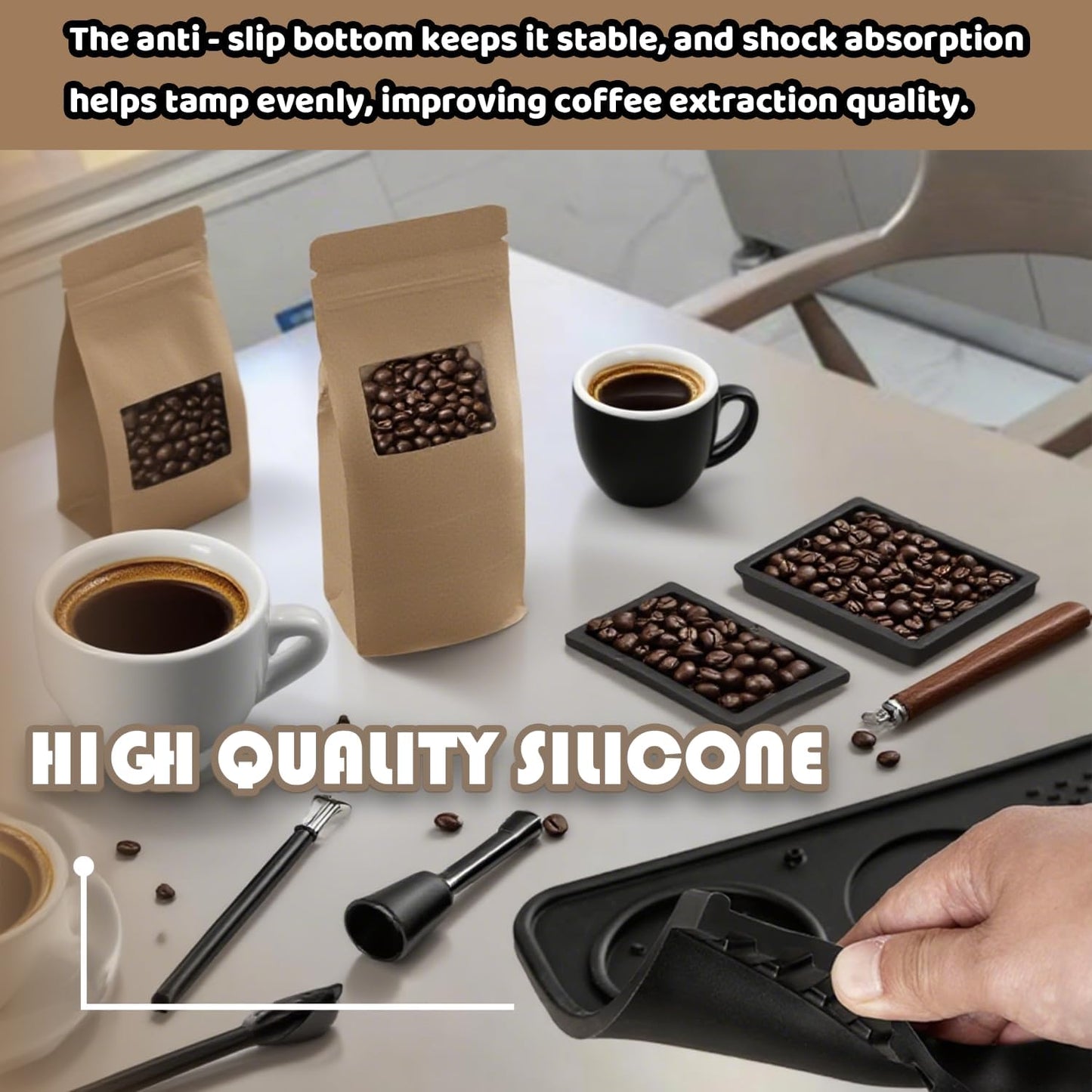 Espresso Tamping Mat,Silicone Tamping Mat,10.4 in. x 5.5 in.Coffee Machine Accessory,Waterproof and Heat Resistant Black