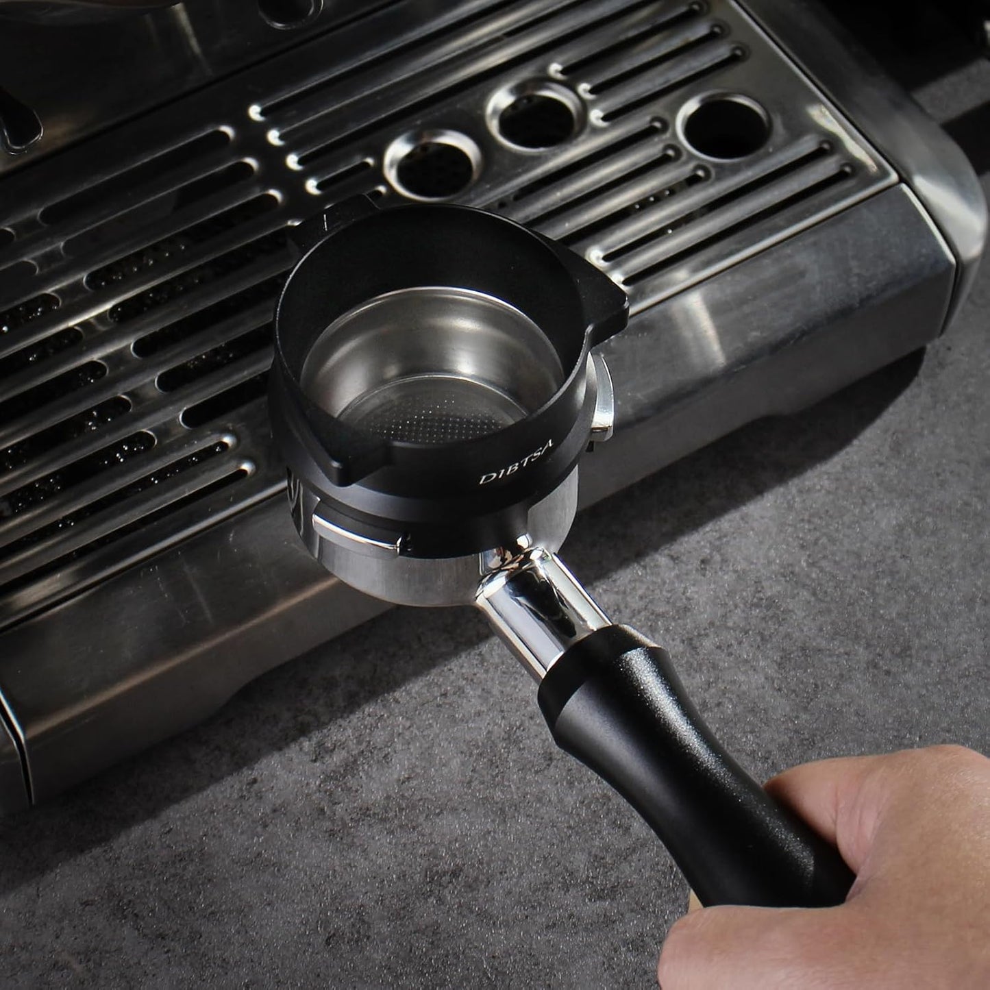 DIBTSA Espresso Dosing Funnel Compatible with Breville/Sage 54mm Portafilter, Aluminum Alloy, Black