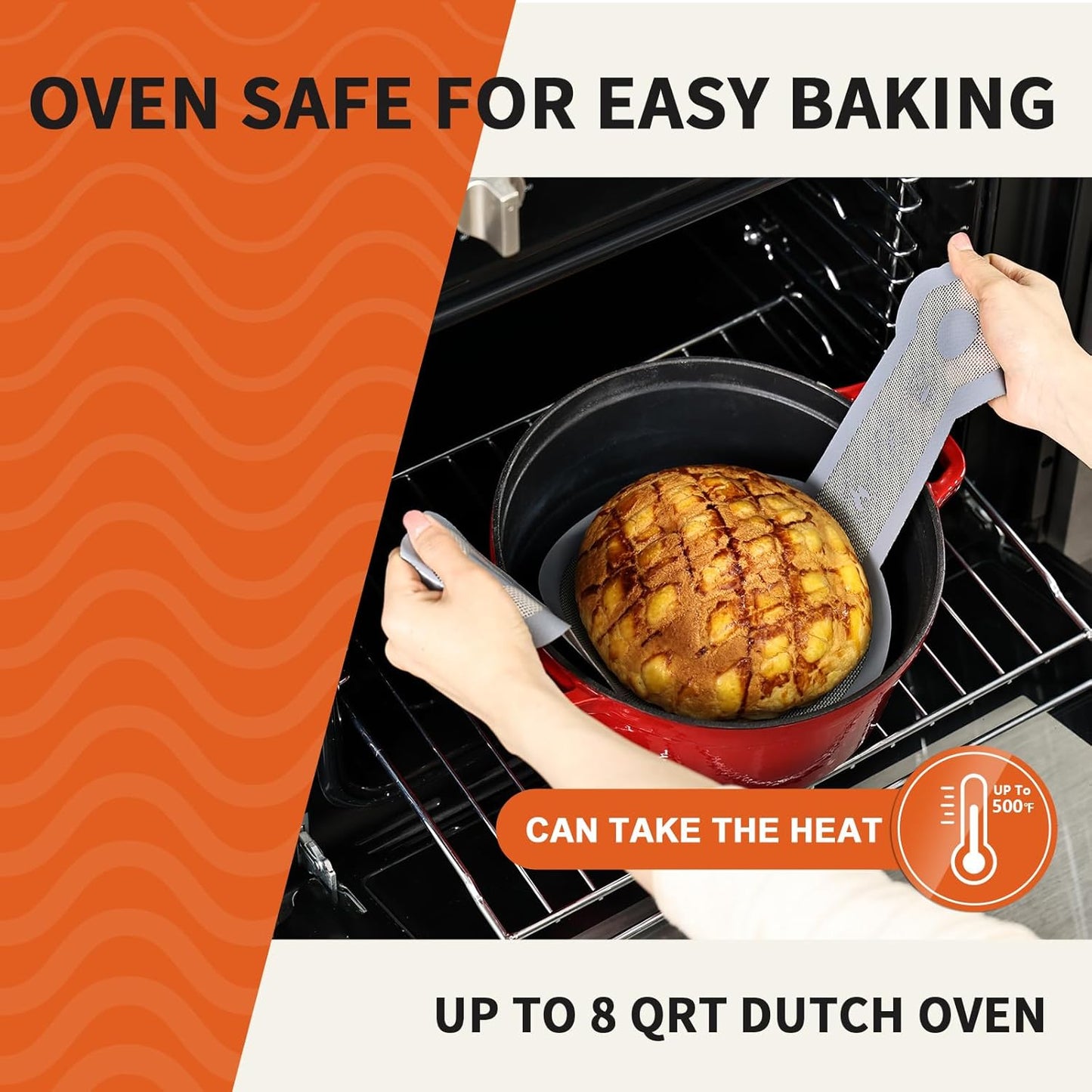 Cook's Aid 2 Pcs Silicone Bread Sling for Dutch Oven, Non-Stick Bread Baking Mat Set, Reusable Sourdough Bread Sling with Long Handles for Easier Transfer for Dough