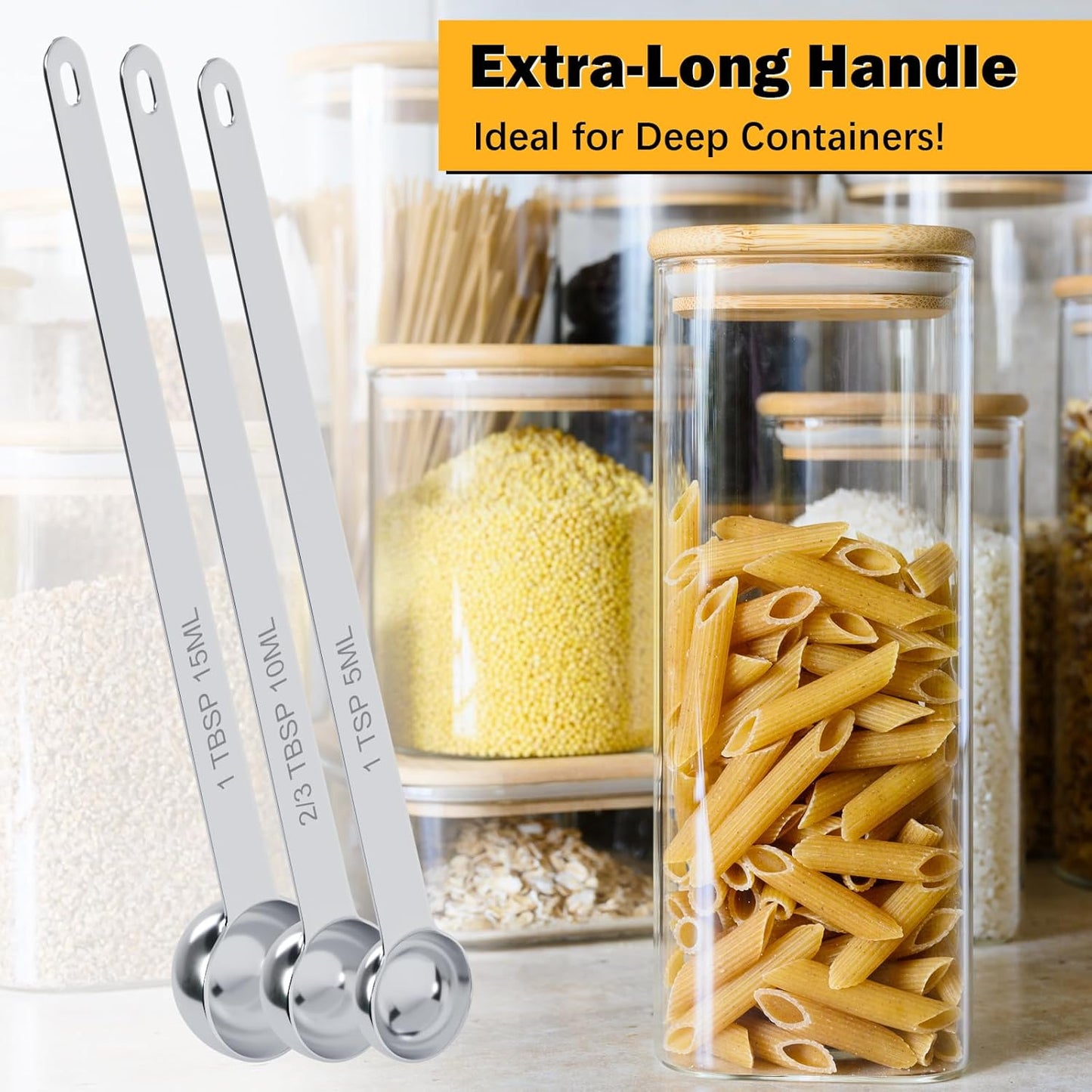 2PCS 1Tsp(1/3tbsp, 5ml) Extra Long Handle Measuring Spoon, Single Stainless Steel Individual Measure Scoop Only