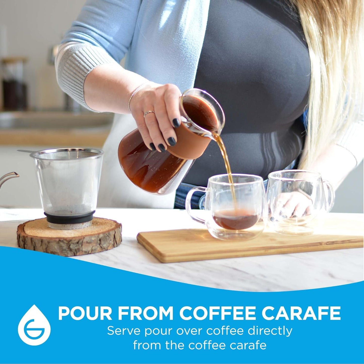 GROSCHE Amsterdam Glass Pour Over Coffee Maker - Single Cup Manual Dripper Brewer w/Removable Glass Top & Permanent Stainless Steel Filter - 27.6 fl oz - Ideal for Home, Camping, & On-the-Go Brewing