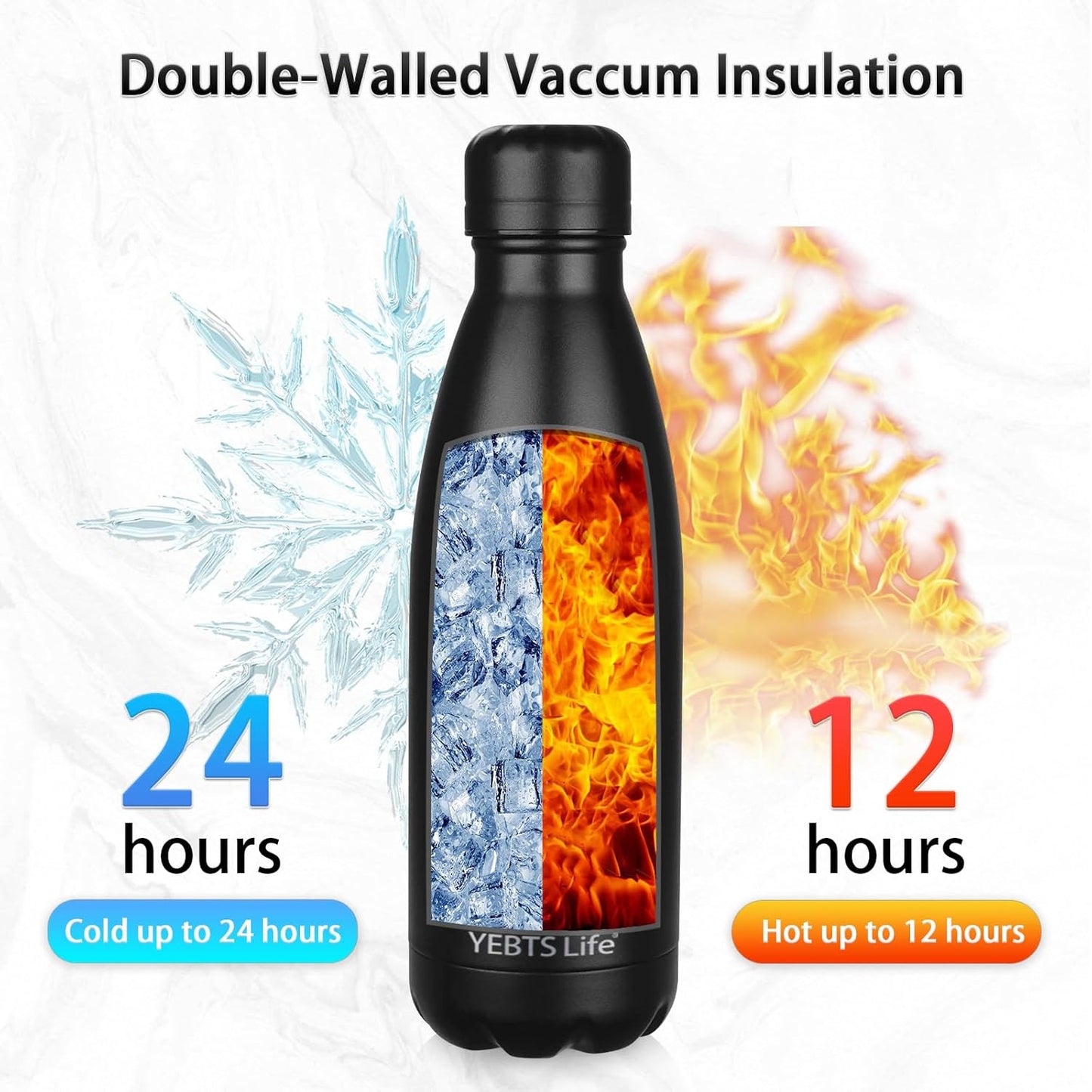 Insulated Water Bottle,2 Pack-12oz Stainless Steel Water Bottles with straw lid,Metal Sports Water Bottles for Boys,Girls,Double Wall Vacuum BPA-Free Flask for School, Sports (Black-Sliver)