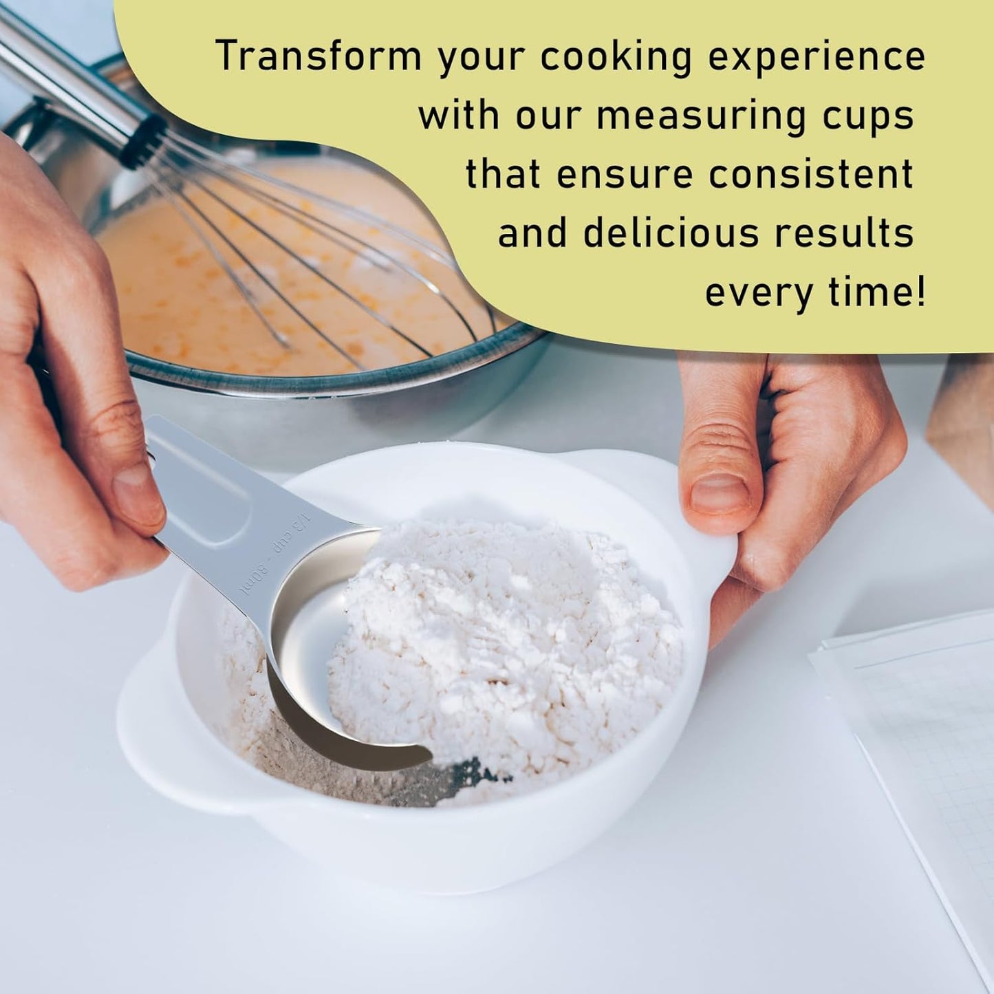 1PCS 1/3Cup (80ml, 2.7oz) Single Measuring Cup, Stainless Steel Measure Scoop, Metric and US Measurement, Heavy Duty, Dishwasher Safe