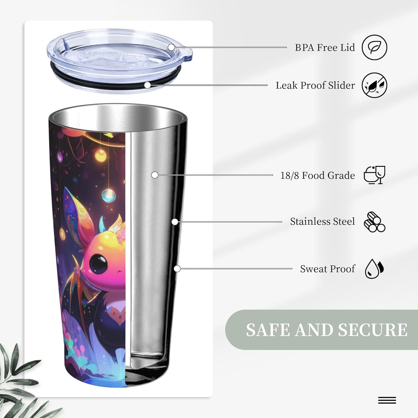 Bat Tumbler with Lid and Straw 20oz Coffee Tumblers Leakproof Stainless Steel Travel Mug Vacuum Insulated Cup for Iced and Hot